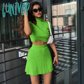 Lunivop Knitted Slim Sweater Skirt Set Women Fashion Two Piece Sexy Short Sleeved Cropped Tops