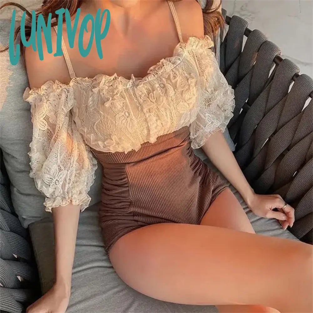 Lunivop Koean Fashion One Piece Swimsuit Women Sexy Off Shoulder Short Sleeve Bikini Lady Monokini