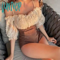 Lunivop Koean Fashion One Piece Swimsuit Women Sexy Off Shoulder Short Sleeve Bikini Lady Monokini