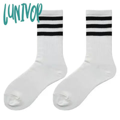 Lunivop Korea Harajuku Socks Street Hip Hop Skateboard Striped Mid Tube Solid Color Breathable