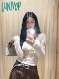 Lunivop Korean Chic Streetwear Slash Neck Tshirts Long Sleeve Y2K Aesthetic Fashion Women T-Shirt