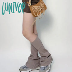 Lunivop Korean Cotton Stretch Stripe Leg Warmers Japanese Harajuku Solid Color Pile Socks Mid Tube