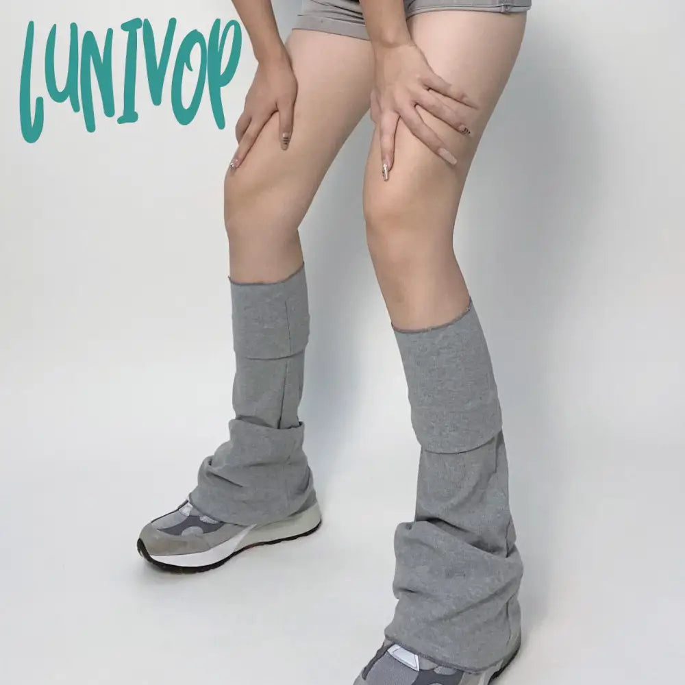 Lunivop Korean Cotton Stretch Stripe Leg Warmers Japanese Harajuku Solid Color Pile Socks Mid Tube