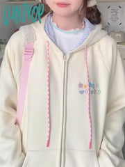 Lunivop Korean Cute Zip Up Hoodie Women Y2K Girly Kawaii Hooded Jacket Oversize Japanese Harajuku