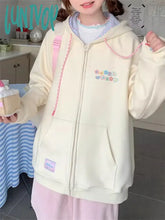 Lunivop Korean Cute Zip Up Hoodie Women Y2K Girly Kawaii Hooded Jacket Oversize Japanese Harajuku