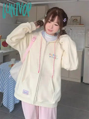 Lunivop Korean Cute Zip Up Hoodie Women Y2K Girly Kawaii Hooded Jacket Oversize Japanese Harajuku