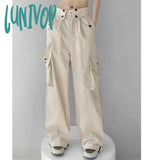 Lunivop Korean Fashion Baggy Y2k Trousers Pocket Design Vintage Cargo Pants Pure Color High Waist Slim Pants For Woman