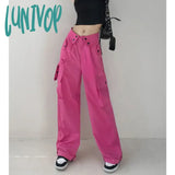 Lunivop Korean Fashion Baggy Y2K Trousers Pocket Design Vintage Cargo Pants Pure Color High Waist