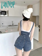 Lunivop Korean Fashion Blue Denim Pants Summer Overalls Shorts High Waist Suspender Jumpsuit For