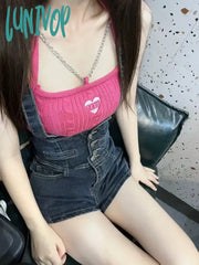 Lunivop Korean Fashion Blue Denim Pants Summer Overalls Shorts High Waist Suspender Jumpsuit For