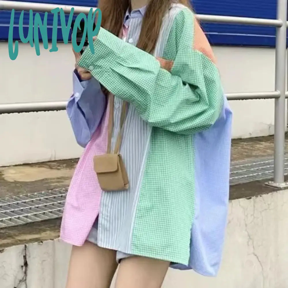 Lunivop Korean Fashion Button Up Shirt For Women Asymmetrical Patchwork Blouse Casual Clothes Long