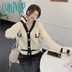 Lunivop Korean Fashion Chic Vintage Sweater Retro Casual Lazy Sweaters For Women Knitted V-Neck