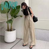 Lunivop Korean Fashion Detachable Shoulder Straps Wide Legged Pants New Style High Waist Retro