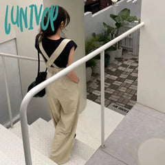 Lunivop Korean Fashion Detachable Shoulder Straps Wide Legged Pants New Style High Waist Retro