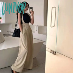 Lunivop Korean Fashion Detachable Shoulder Straps Wide Legged Pants New Style High Waist Retro