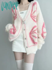 Lunivop Korean Fashion Graphic Knitted Cardigan Women Harajuku Kawaii Oversized Sweater Sweet