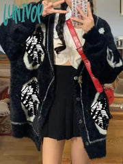 Lunivop Korean Fashion Graphic Knitted Cardigan Women Harajuku Kawaii Oversized Sweater Sweet