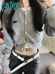 Lunivop Korean Fashion Gray Knitted Cardigan Women Harajuku Casual Black Cropped Kpop Sweater Long