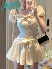 Lunivop Korean Fashion Kawaii Two Piece Set Women Vintage Elegant Party Mini Skirt Female Bow