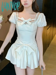 Lunivop Korean Fashion Kawaii Two Piece Set Women Vintage Elegant Party Mini Skirt Female Bow