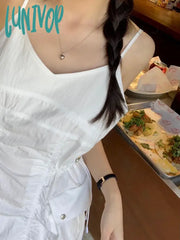 Lunivop Korean Fashion New Summer Dress Women Pleated Design Large Pockets Waisted Midi Female