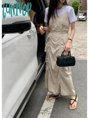 Lunivop Korean Fashion New Summer Dress Women Pleated Design Large Pockets Waisted Midi Female