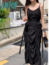 Lunivop Korean Fashion New Summer Dress Women Pleated Design Large Pockets Waisted Midi Female