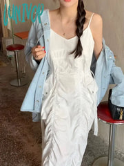 Lunivop Korean Fashion New Summer Dress Women Pleated Design Large Pockets Waisted Midi Female