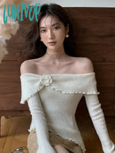 Lunivop Korean Fashion Off Shoulder Sweater Women Fairycore Aesthetic Knitted Jumper Mujer Chic