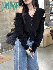 Lunivop Korean Fashion Oversized Cardigan Women Harajuku V-Neck Knitted Jumper Sweet Sexy Off