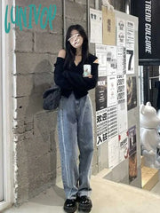 Lunivop Korean Fashion Oversized Cardigan Women Harajuku V-Neck Knitted Jumper Sweet Sexy Off