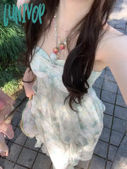Lunivop Korean Fashion Summer Chiffon French Elegant Midi Dress Women Beach Style Sexy Strap Party