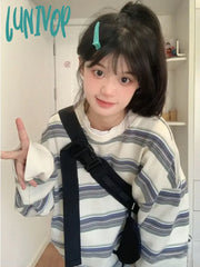 Lunivop Korean Fashion Vintage Sweatshirts Women Harajuku Kpop Striped Hoodies Casual Basic