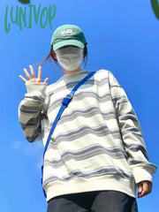 Lunivop Korean Fashion Vintage Sweatshirts Women Harajuku Kpop Striped Hoodies Casual Basic