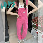 Lunivop Korean Fashion Women’s Pink Denim Overalls Suspender Jumpsuit Trousers Spring Autumn