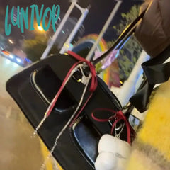 Lunivop Korean Fashion Womens Shoulder Bag Pure Black Faux Suede Bowling Handbag Casual Luxury