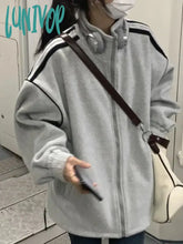 Lunivop Korean Fashion Zip Up Grey Sweatshirt Women Harajuku Vintage Streetwear Pink Hoodies Casual