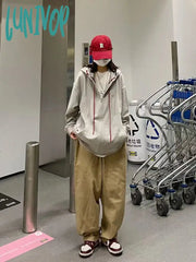 Lunivop Korean Gray Zip Up Hoodies Women Harajuku Streetwear Zipper Casual Hooded Sweatshirts Kpop