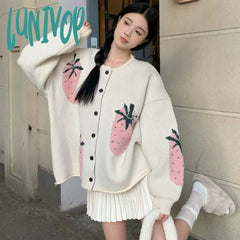 Lunivop Korean Loose Knitwear Cardigans Female Jacket O Neck Women’s Sweater Coat Long Sleeve