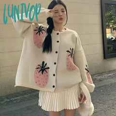 Lunivop Korean Loose Knitwear Cardigans Female Jacket O Neck Women’s Sweater Coat Long Sleeve
