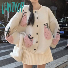 Lunivop Korean Loose Knitwear Cardigans Female Jacket O Neck Women’s Sweater Coat Long Sleeve