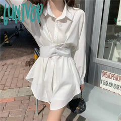 Lunivop Korean One Piece White Shirt Dress Women Office Ladies Elegant Tunic Blouse Dresses