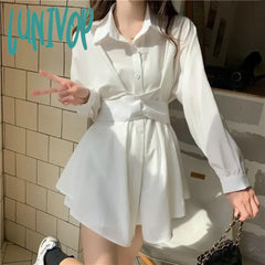 Lunivop Korean One Piece White Shirt Dress Women Office Ladies Elegant Tunic Blouse Dresses