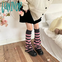 Lunivop Korean Pink Punk Women Leg Warmers Stripe Japanese Boot Cuffs Knit Spreader Gothic Jk
