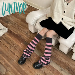 Lunivop Korean Pink Punk Women Leg Warmers Stripe Japanese Boot Cuffs Knit Spreader Gothic Jk