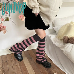 Lunivop Korean Pink Punk Women Leg Warmers Stripe Japanese Boot Cuffs Knit Spreader Gothic Jk