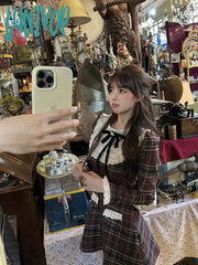Lunivop Korean Preppy Style Mini Plaid Dress Women Vintage One Piece Dresses Y2K Jk Uniform Long