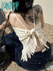 Lunivop Korean Sexy Backless Lace Up Camisole Tops Y2K E-Girl Slim Fit Tassel Tank Top 2024 Summer