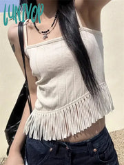 Lunivop Korean Sexy Backless Lace Up Camisole Tops Y2K E-Girl Slim Fit Tassel Tank Top 2024 Summer