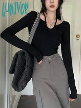 Lunivop Korean Sexy T Shirt Women Vintage Streetwear Solid Bandage Top Harajuku Fairycore Shirts